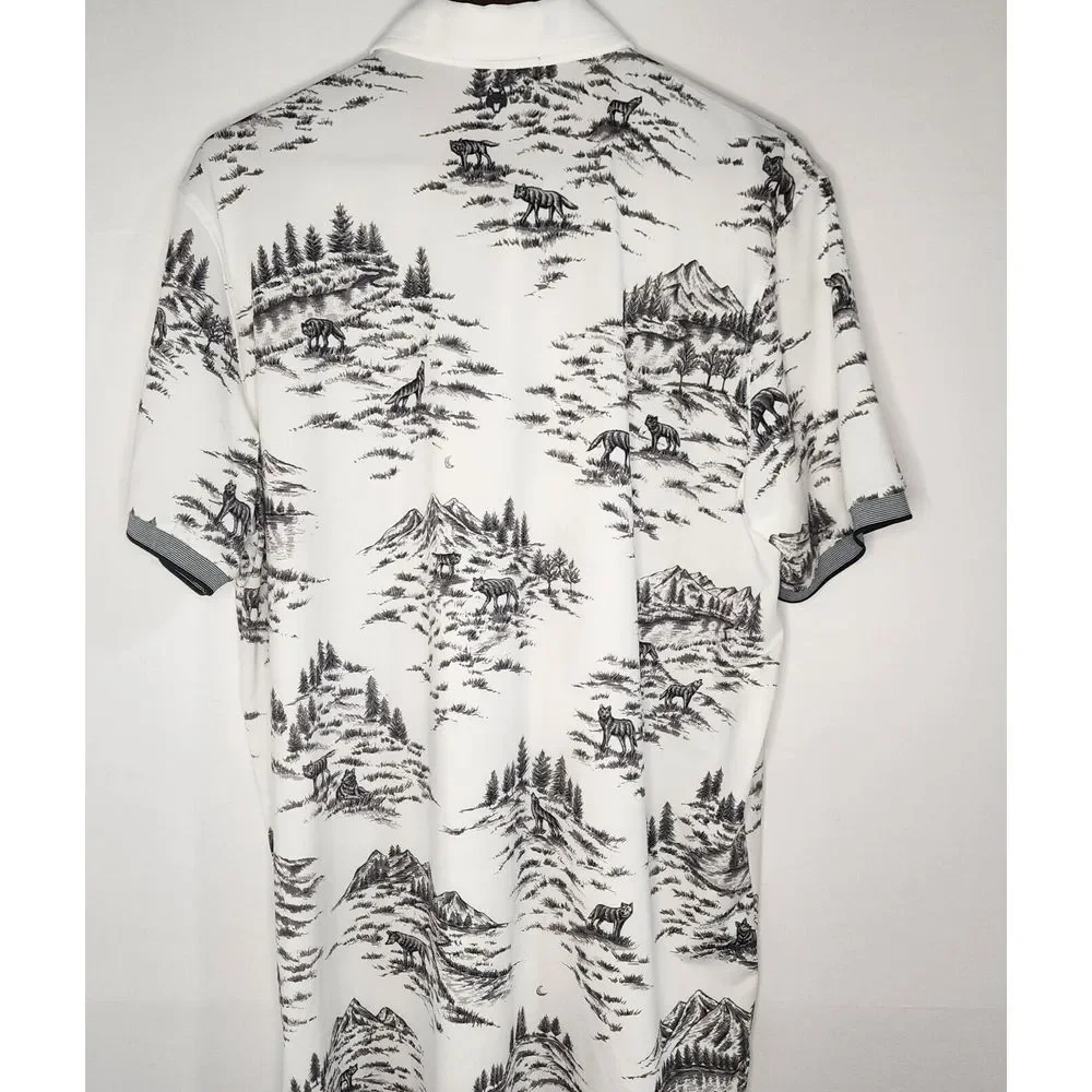 Greyson Men's Short‎ Sleeve Hazeltine Polo Size L All Over Wolf Print RARE PRINT